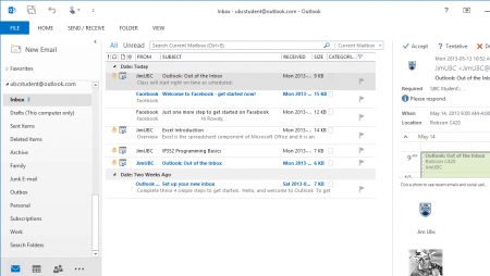 Интерфейс Microsoft Outlook 2013 - рис.2