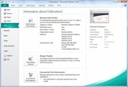 Интерфейс Microsoft Publisher 2010 - рис.2